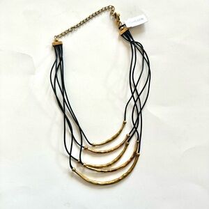 Chico’s 5 Strand Leather Gold Tone Choker Necklace with 4" Extender